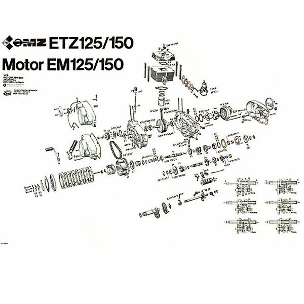 Explosionszeichnung vom Motor ETZ125, ETZ150